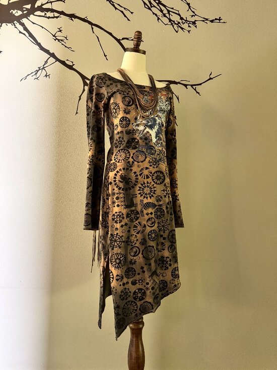 Diesel Dresses & Skirts - Vintage DIESEL Archive Y2K Wolf Medallion Cotton Knit Dress Asymmetric Hemline
